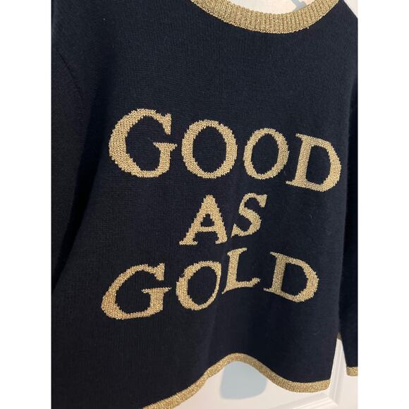 Adrienne Vittadini Good as Gold Long Sleeve Crew Neck Pullover Sweater Black - Picture 2 of 4